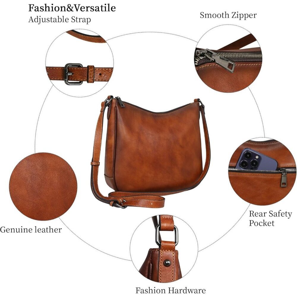 Compact Leather Shoulder Bag with Adjustable Strap - Daily Essentials Carrier - Picture 5 of 7